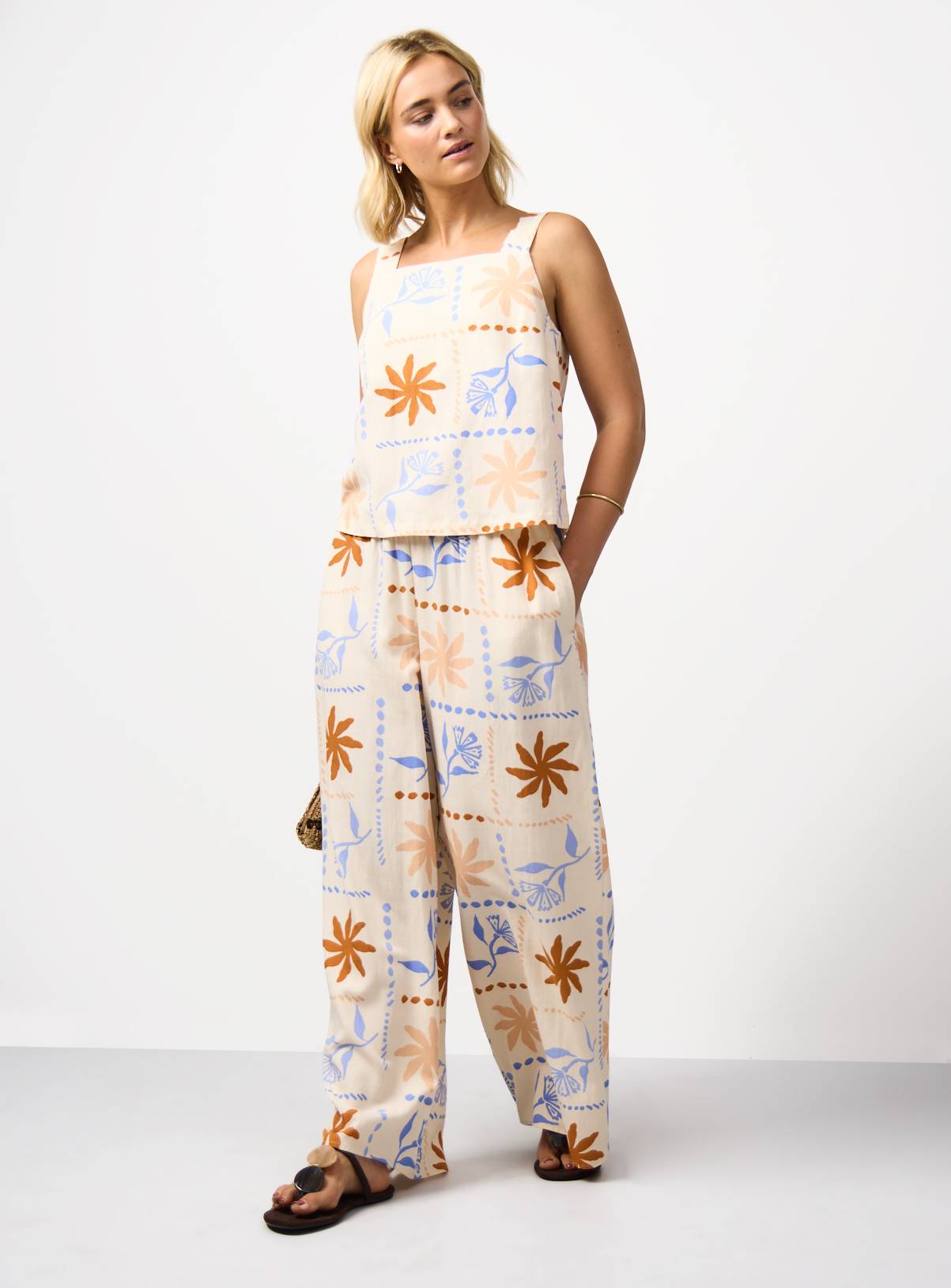 Cream Patchwork Holiday Print Wide Leg Trousers 18 - Image 2